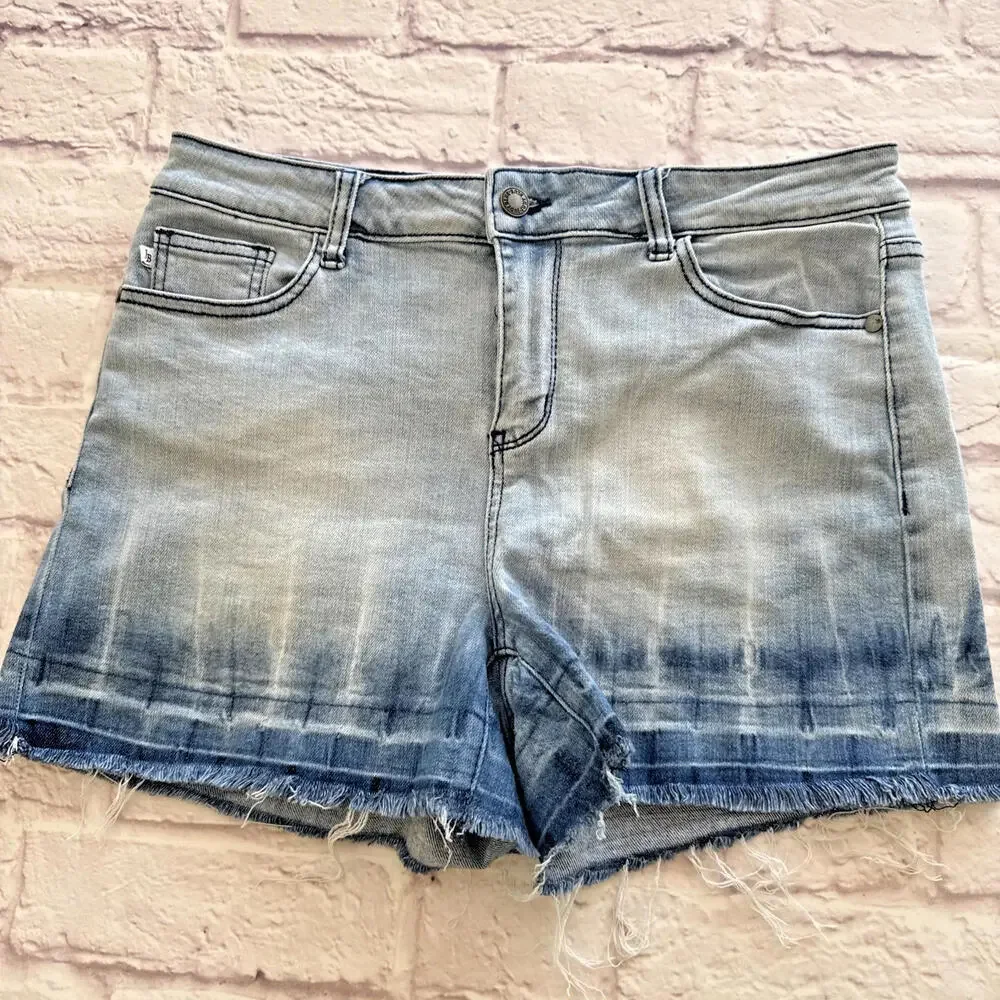 Judy Blue Dip Dye Ombre Denim Jean Boho Cowgirl Festival Frayed Cut Off Shorts L - Picture 1 of 7